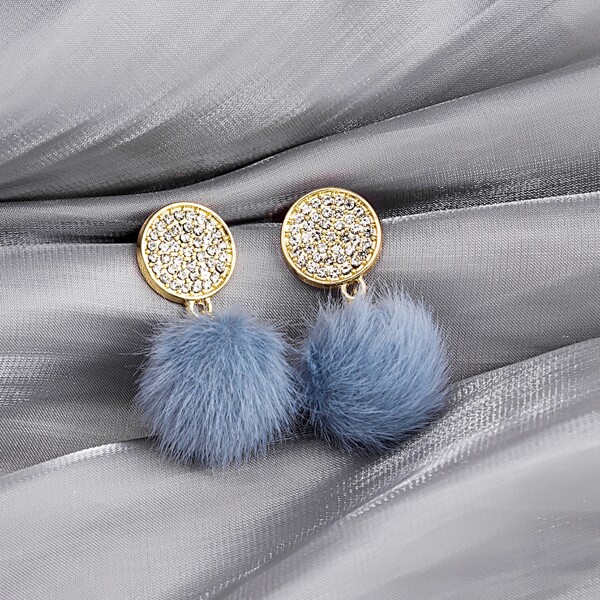 

Pom-pom Drop Earrings, Blue