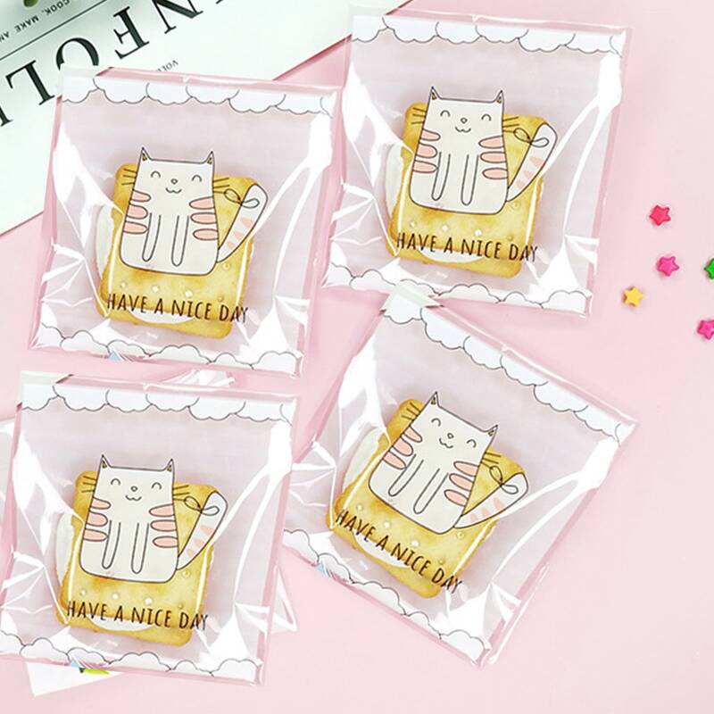 

100pcs Cat Print Packaging Bag, Multicolor
