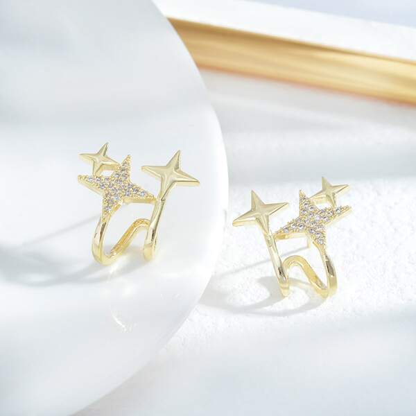 

14K Gold Plated Zircon Star Decor Earrings
