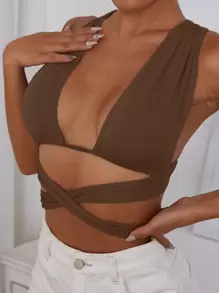 SHEIN Unity 素色十字交叉後綁帶短款上衣