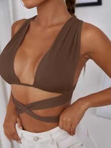 SHEIN Unity 素色十字交叉後綁帶短款上衣