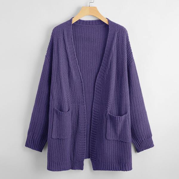 

Drop Shoulder Double Pocket Cardigan, Purple