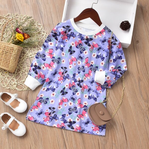 

Toddler Girls Floral & Butterfly Print Sweatshirt Dress, Multicolor
