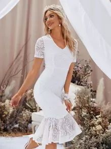 SHEIN Belle 魚尾裙下擺蕾絲洋裝