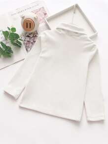 Young Girl Solid Turtleneck Tee - White - View 2