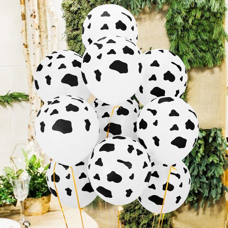 

10pcs Cow Pattern Balloon, Black and white