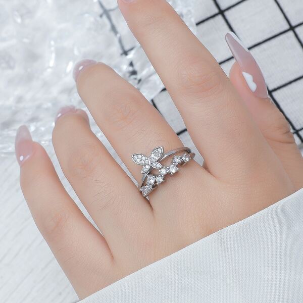 

Zircon Butterfly Decor Ring, Silver