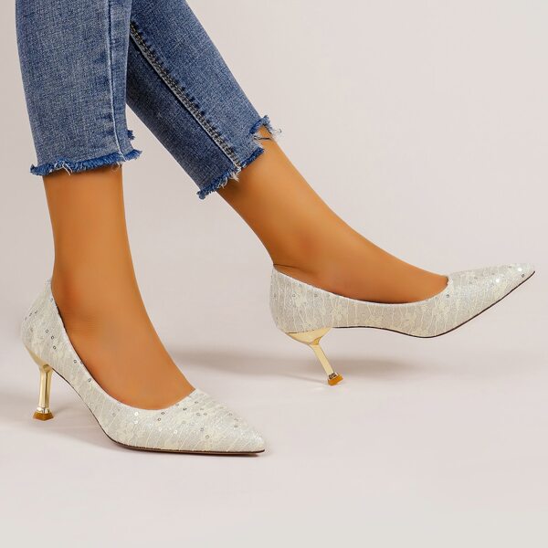 

Sequins Decor Court Pumps, Beige