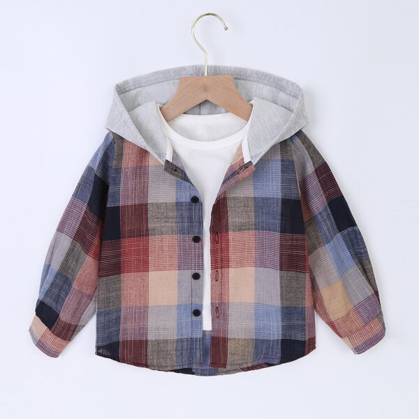 

Toddler Boys Tartan Print Hooded Shirt, Multicolor