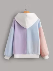 Muchica Colour Block Drop Shoulder Kangaroo Pocket Hoodie - Multicolor - View 2