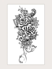 Adesivo de tatuagem de padrão rosa 1 folha - Preto - Visão 1
