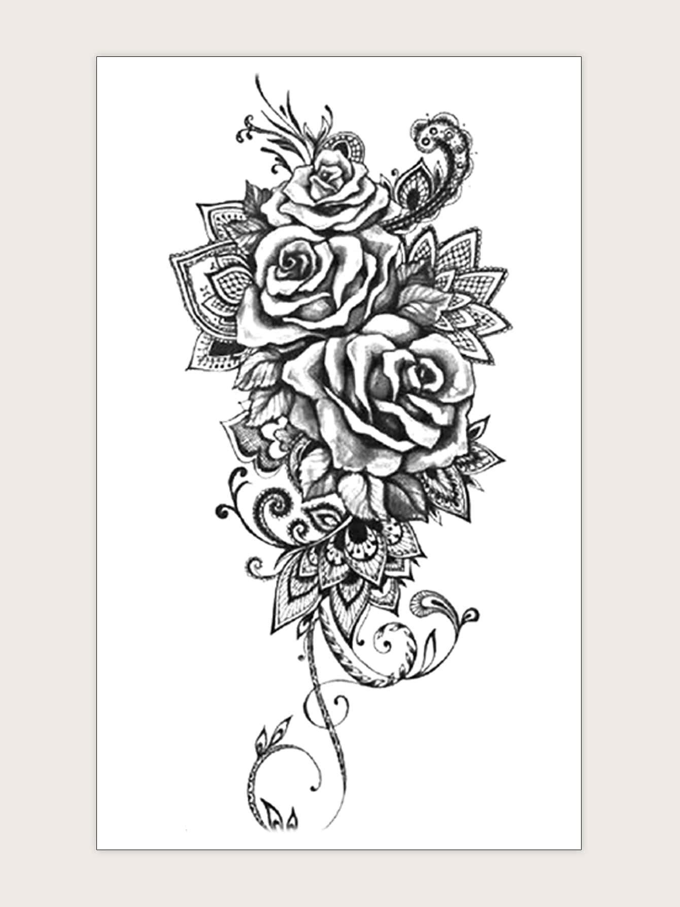 Adesivo de tatuagem de padrão rosa 1 folha - Preto - Visão 1