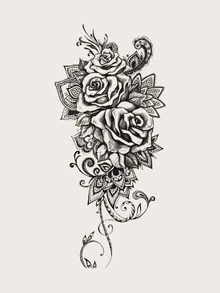 Adesivo de tatuagem de padrão rosa 1 folha - Preto - Visão 4