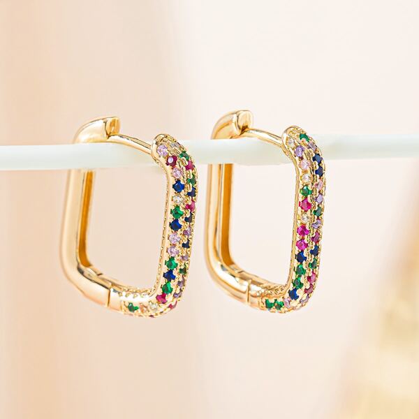 

Geometric Design Hoop Earrings, Gold