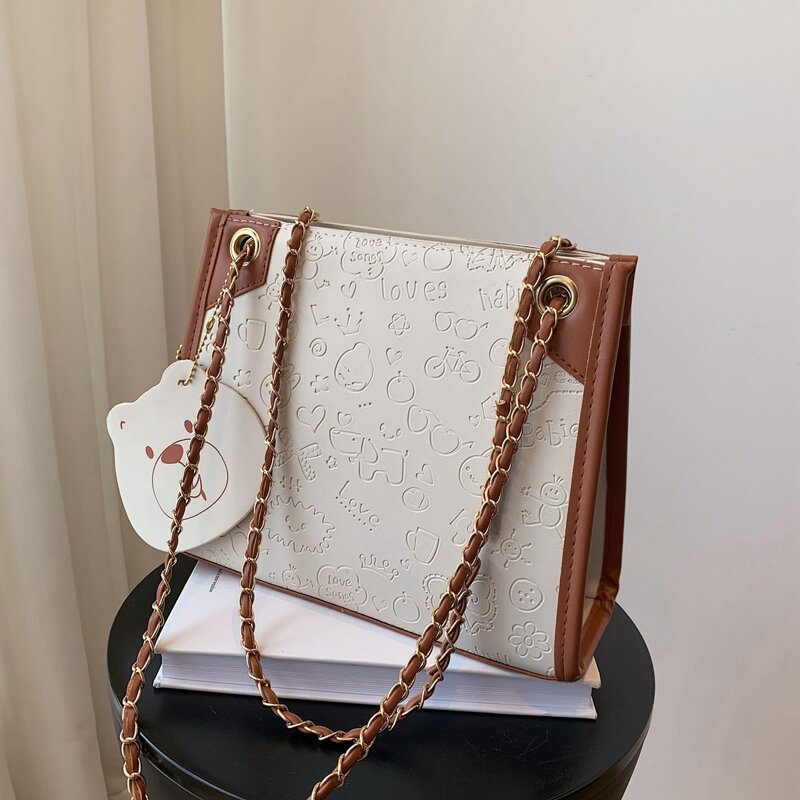 

Cartoon Embossed Tote Bag, White