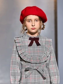 SHEIN Girls Tartan Plaid Pattern Belted Ruffle Detail Jumpsuit - Multicolor - View 6