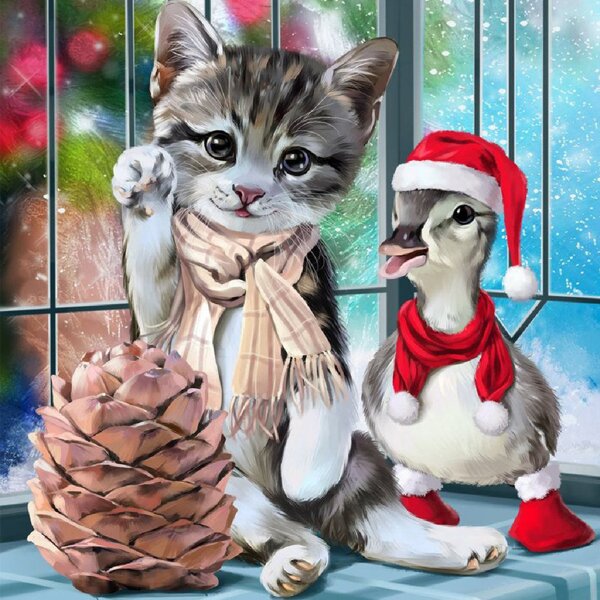 

Christmas Cat & Duck DIY Diamond Unframed Painting, Multicolor