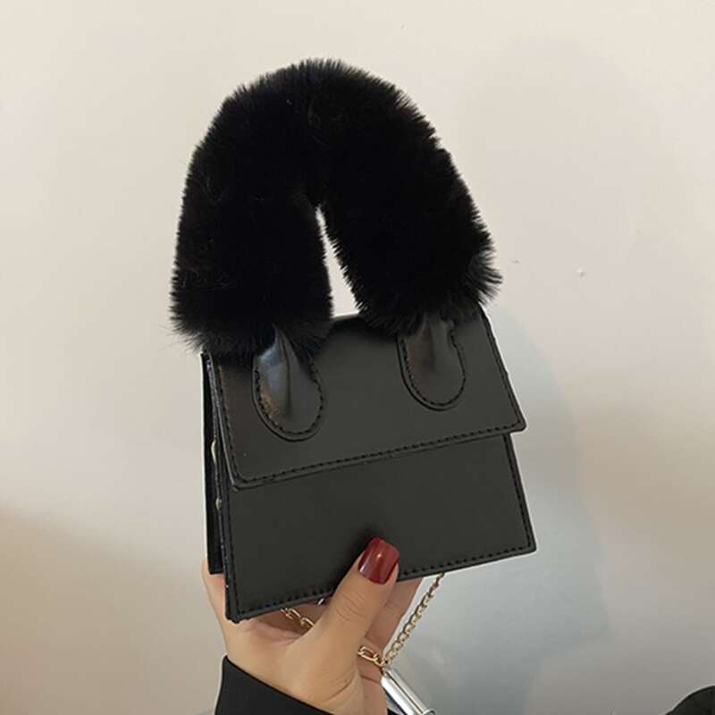 

Fluffy Satchel Bag, Black