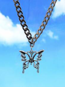 2 piezas/set collar de mariposa metálico estilo Y2k plateado - Negro de pistola - Ver 1