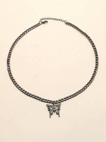 2 piezas/set collar de mariposa metálico estilo Y2k plateado - Negro de pistola - Ver 2