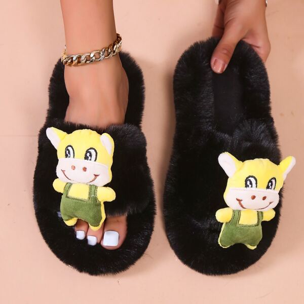 

Cartoon Decor Home Slippers, Black