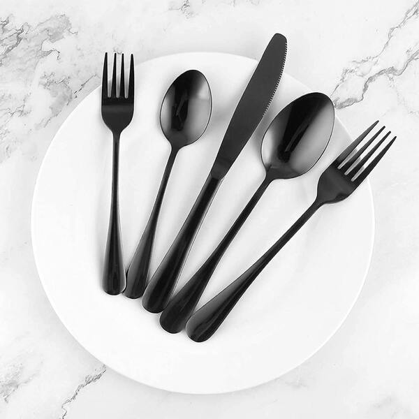 

5pcs Stainless Steel Solid Color Cutlery, Black