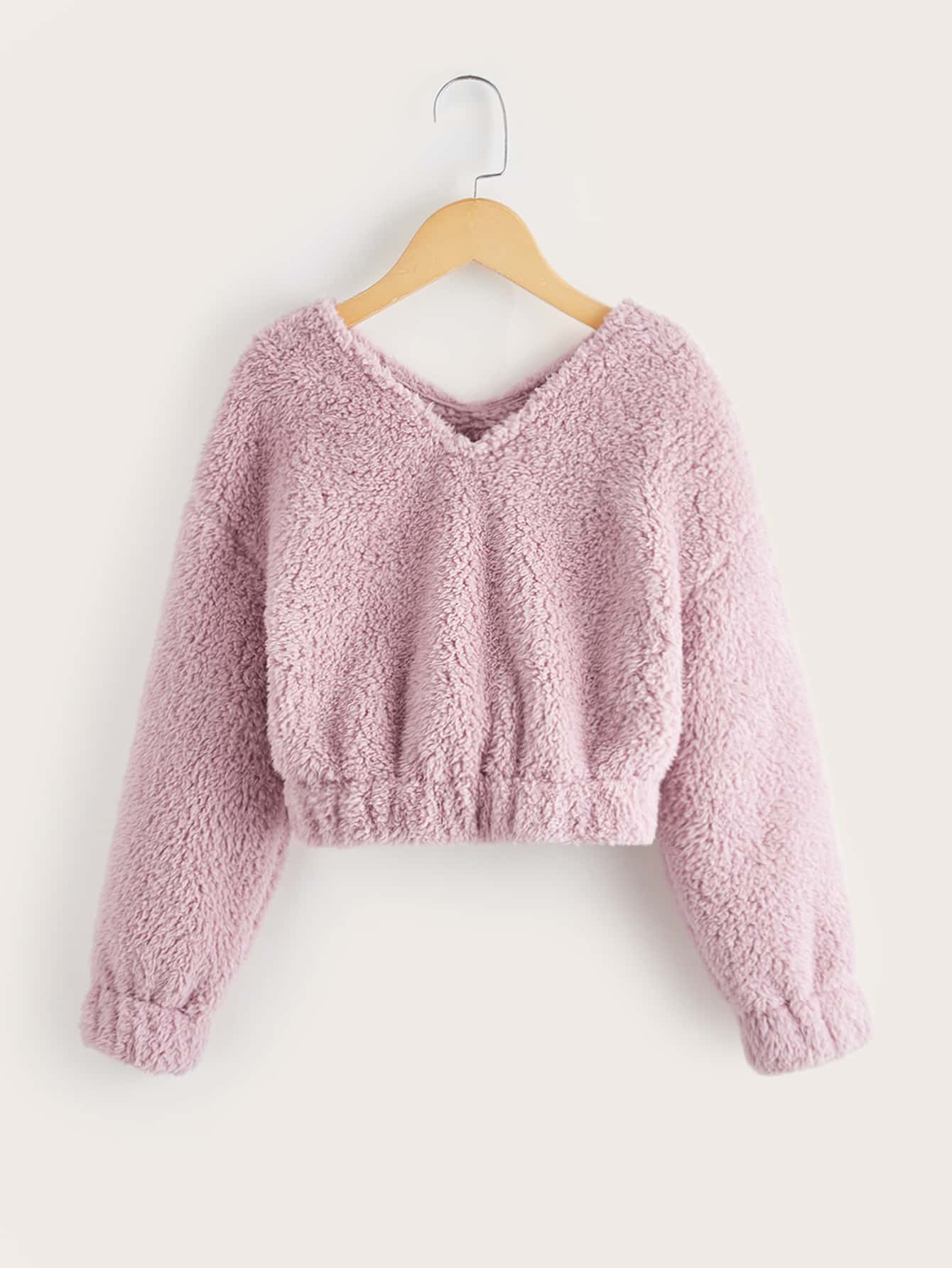 SHEIN Girls Drop Shoulder Flannel Pullover - Baby Pink - View 1