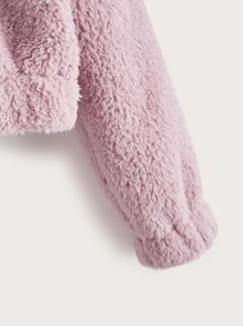 SHEIN Girls Drop Shoulder Flannel Pullover - Baby Pink - View 3