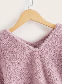 SHEIN Girls Drop Shoulder Flannel Pullover - Baby Pink - View 4