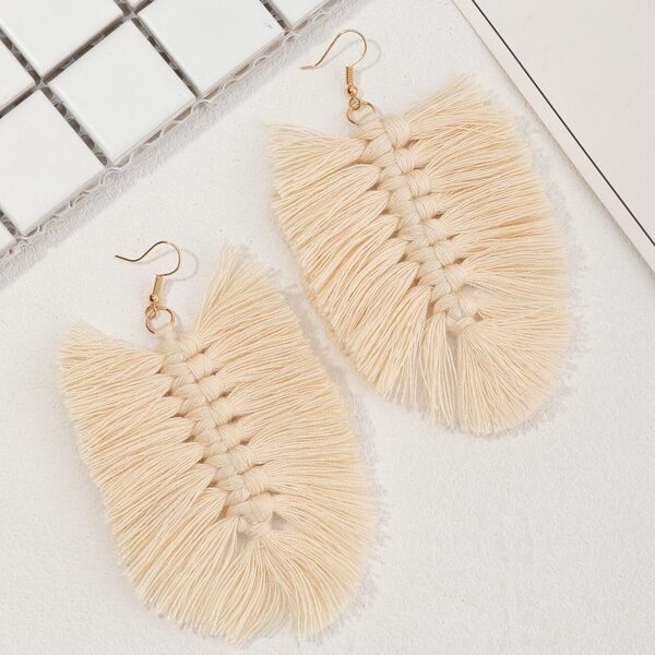 

Tassel Decor Drop Earrings, Beige