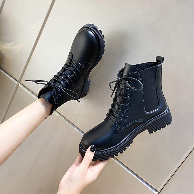 

Lace Up Front Combat Boots, Black