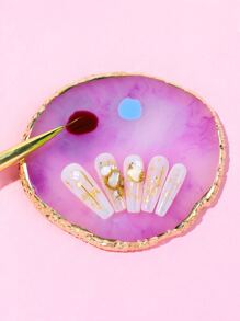 1pc Resin Nail Art Palette Inlay Rhinestone, Nail Art Painting Mixed Color Palette Golden Edge Nail Gel Color Makeup Display Board For Foundation Makeup Tools Eyeshadow Nail Art,Nail Supplies,Nail Tools,Nail Art Tools,Back To School,Nails,Nail Tools For Press On Nails - Purple - View 2