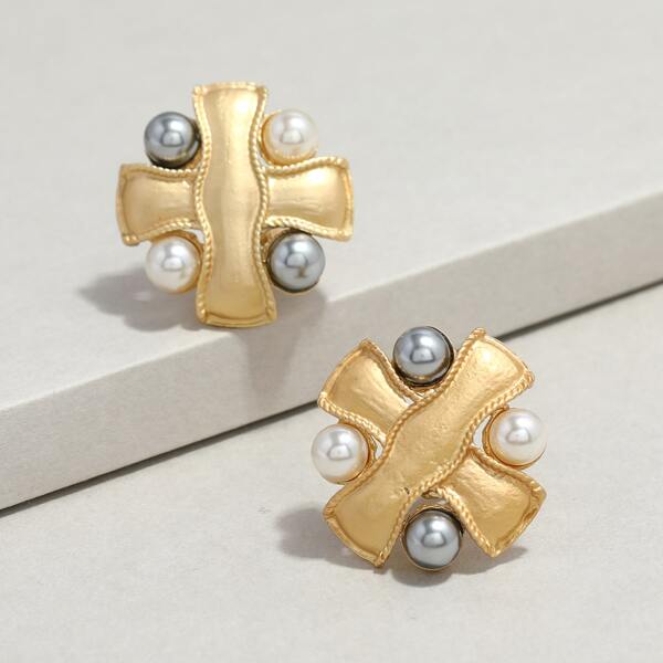 

Faux Pearl Decor Stud Earrings, Gold