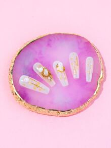 1pc Resin Nail Art Palette Inlay Rhinestone, Nail Art Painting Mixed Color Palette Golden Edge Nail Gel Color Makeup Display Board For Foundation Makeup Tools Eyeshadow Nail Art,Nail Supplies,Nail Tools,Nail Art Tools,Back To School,Nails,Nail Tools For Press On Nails - Purple - View 3