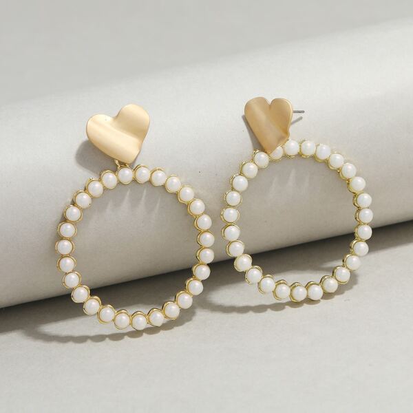 

Faux Pearl Decor Circle Drop Earrings, Multicolor