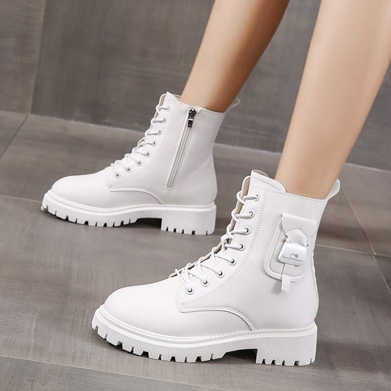 

Lace Up Front Combat Boots, White