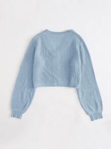 SHEIN EZwear 燈籠袖紐扣開衫 - 淺藍色 - 查看 2