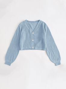 SHEIN EZwear 燈籠袖紐扣開衫 - 淺藍色 - 查看 3