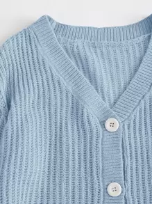 SHEIN EZwear 燈籠袖紐扣開衫 - 淺藍色 - 查看 4