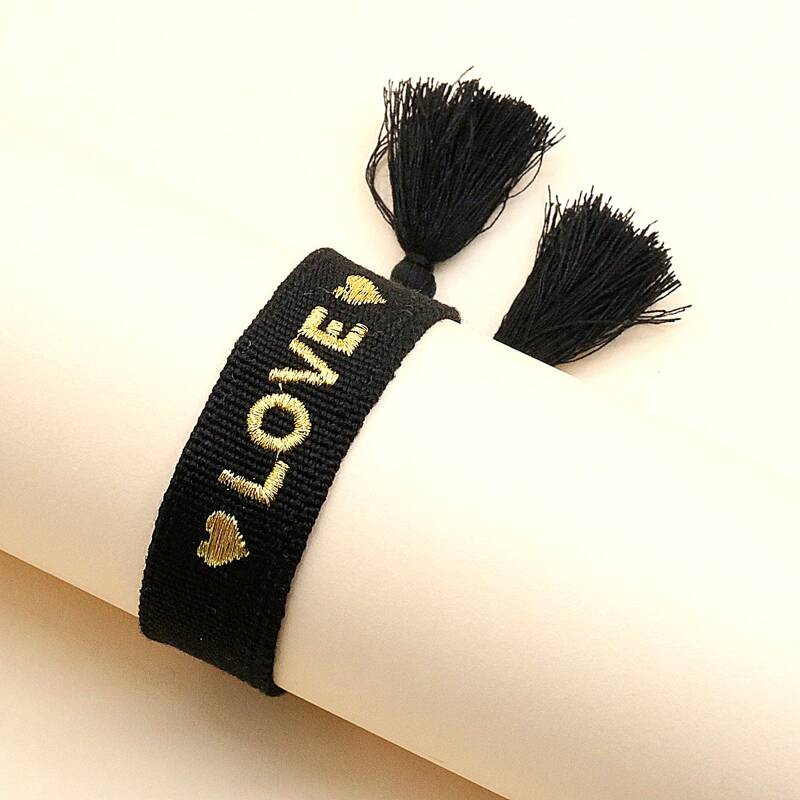 

Letter Graphic Embroidery Bracelet, Black