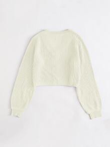 SHEIN EZwear Bishop Sleeve Button Up Cardigan In Fall/Winter - Beige - View 2