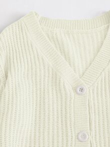 SHEIN EZwear Bishop Sleeve Button Up Cardigan In Fall/Winter - Beige - View 3