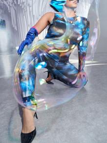 SHEIN SXY Jumpsuits Plus Size Cắt ra Thiên hà Hấp dẫn - Nhiều màu - Xem 6