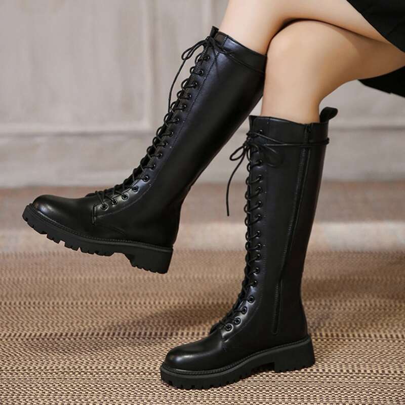 

Lace-up Front Combat Boots, Black
