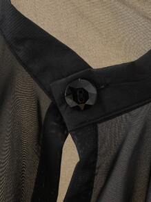 紐扣素色翻領 - 黑色 - 查看 7