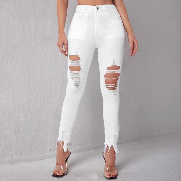 

Curvy Distressed Skinny Jeans, White