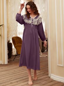 Váy ngủ có nút tương phản phía trước - Màu tím - Xem 3