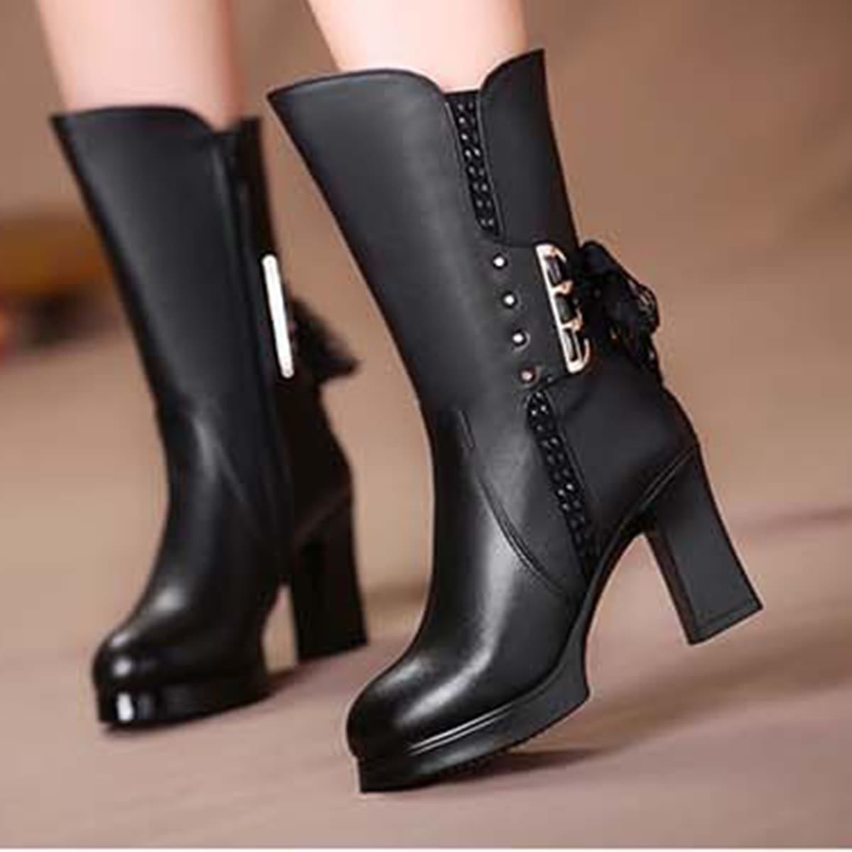 

Side Zip Combat Boots, Black