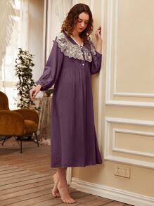 Váy ngủ có nút tương phản phía trước - Màu tím - Xem 4
