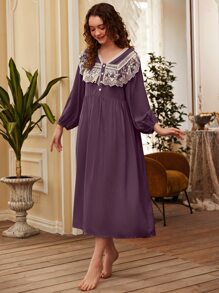 Váy ngủ có nút tương phản phía trước - Màu tím - Xem 6